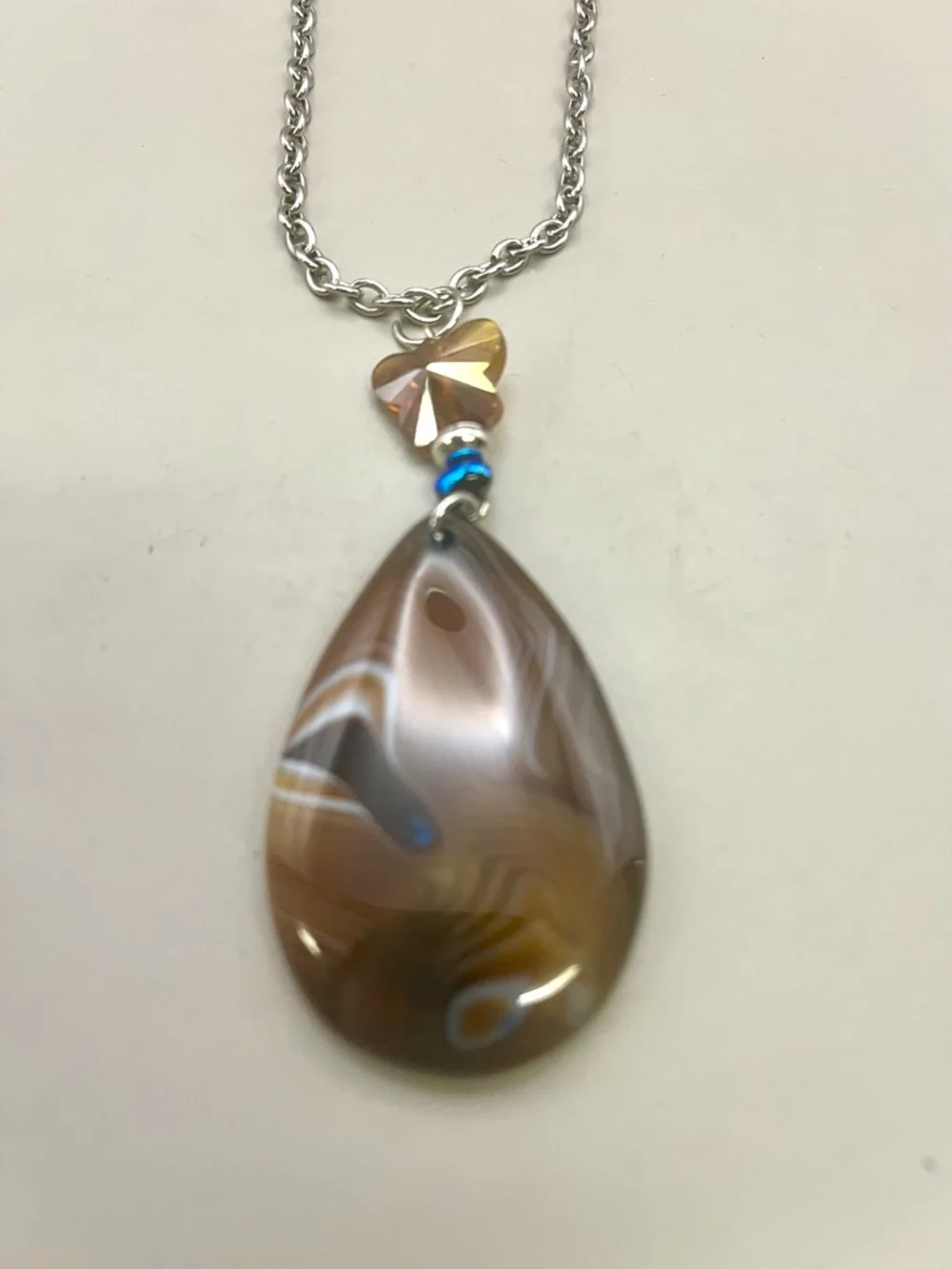 Natural Banded Agate Teardrop Statement Necklace - Earthy